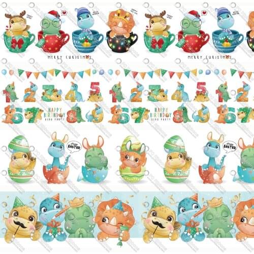 DIY Handmade Materials Dinosaur Printed Cartoon Custom Design Ribbons for Crafts Hair Bow Lanyard/Grosgrain/Satin Ribbon