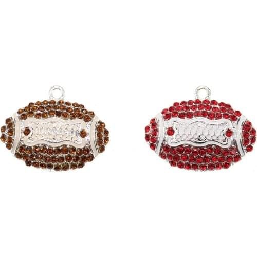 Fashion Brown/Red Rhinestone Football Pendant Sports Team Charm Pendant