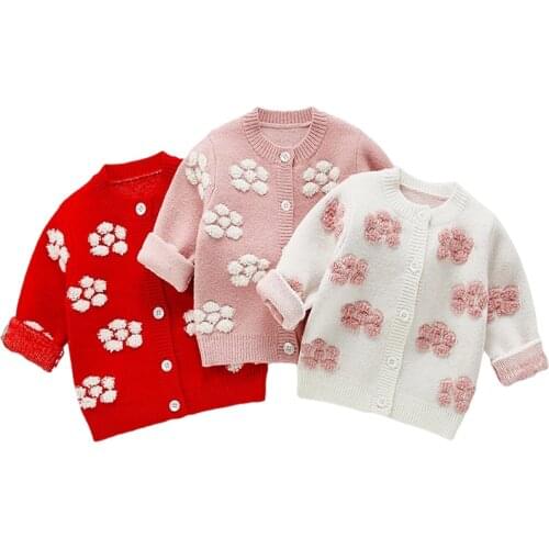 Girl Outfits Jacket Autumn Kids Clothes Flower Knit Sweater Cardigan Winter Warm Little Girls Costume Cute Toddler Children Tops
