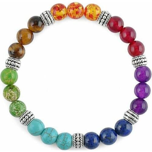 Natural Stone Tiger Eye 7 Chakra Bracelets & Bangles Yoga Balance Beads Buddha Prayer Elastic Bracelet Men masculina
