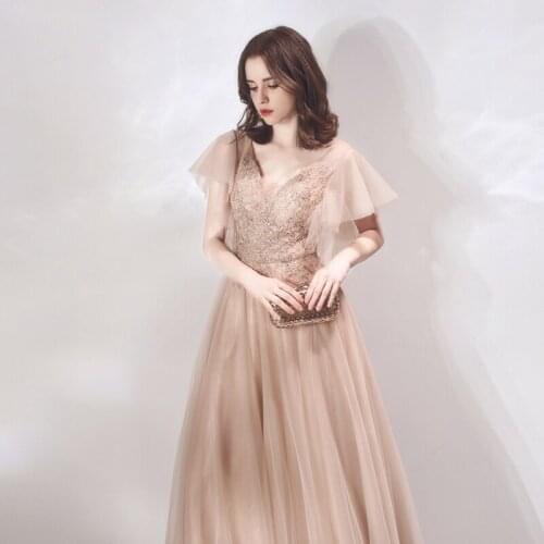 Autumn New arrival prom party dresses vestido de noiva sereia gown robe de soiree evening tulle soft lace V-neck beads lace