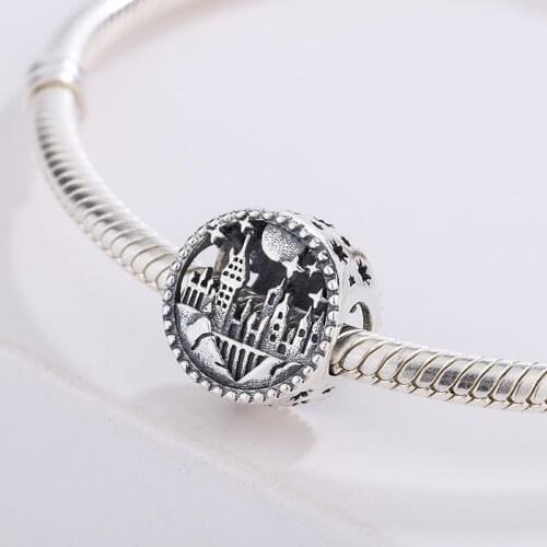 925 Sterling Silver Cartoon Character Magic Castle Button Reverse Framed By Cut-Out Stars Charm Bracelet Jewelry For Pandora