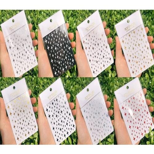 About 90 quadrangular stars in 1 Sheet 3D Decals Special-shaped Stars sticker laser Nail Supplier 8 Colors