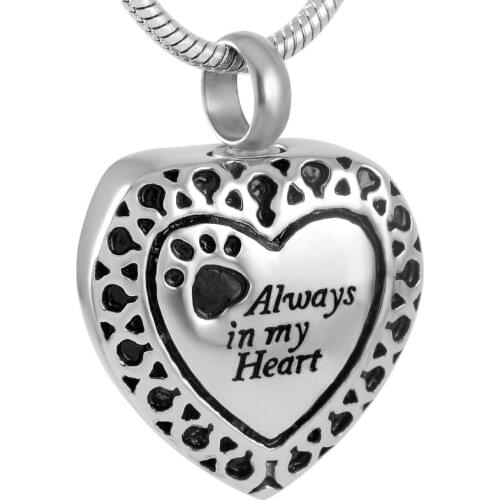IJD9188 Pet Urn Pendant Dog/Cat Paw Cremation Jewelry Stainless Steel Memorial Ashes Keepsake Necklace+Funnel Included