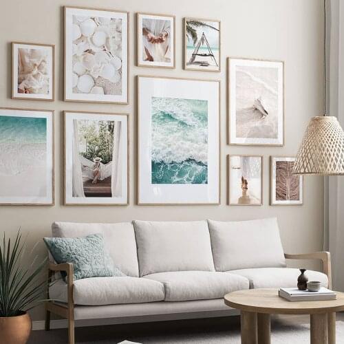 Sea Wave Sandy Beach Landscape Poster White Silk Picture Woman Closeup Print Canvas Wall Art Home Decor Painting For Living Room