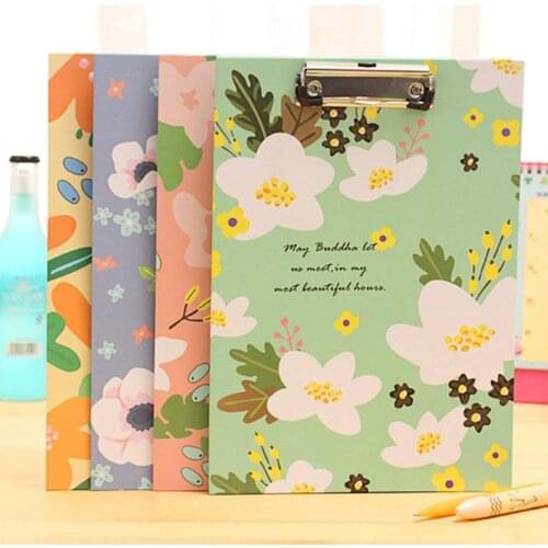 Floral Print Paper Clipboard Office School Supplies Folder File Organize Holder A4 File Clip Board Flip Writing Pad-Horizontal