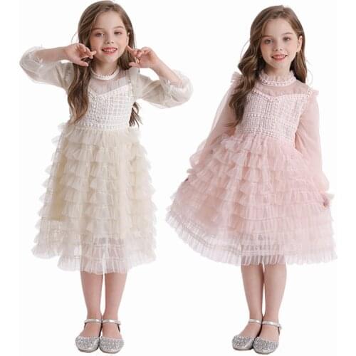 Tulle Fabrics Princess Dresses For Girls Children Winter Summer Lantern Sleeve Party Girl Costume New Year Pink Cake Ball Dress