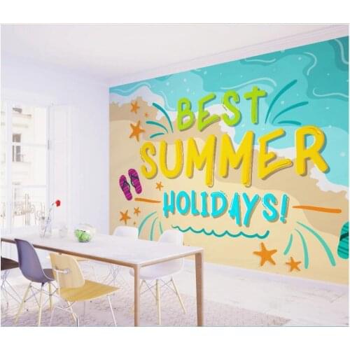 Custom photo 3d wallpaper Hand drawn cool seaside landscape cartoon beach room home decor 3d wall murals wallpaper for walls 3 d