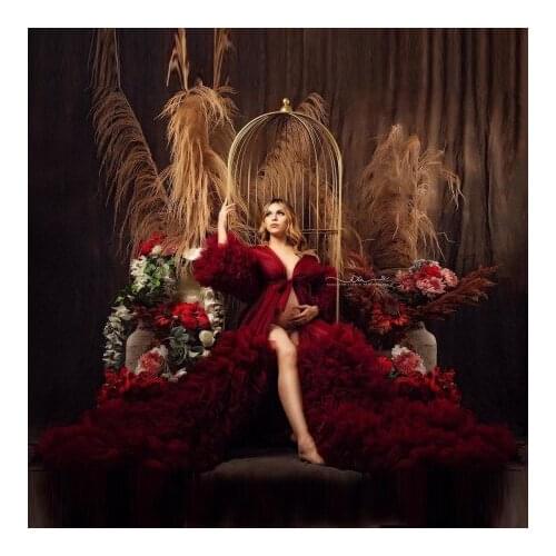 Luxury Maternity Puff Gowns Short Sleeves Ruffles Tiered Flouncing Open Front Pregnancy Dresses For Photo Shoot Plus Size Custom