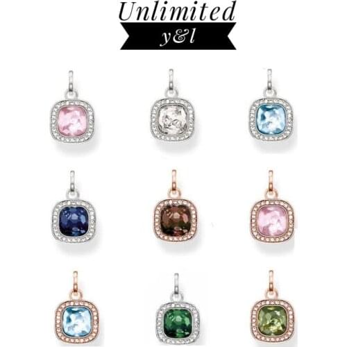 Pink/White/Blue/Brown/Green Stone Square Pendants Fashion Jewelry Silver/Rose Gold Color Thomas Style DIY Accessories for Women