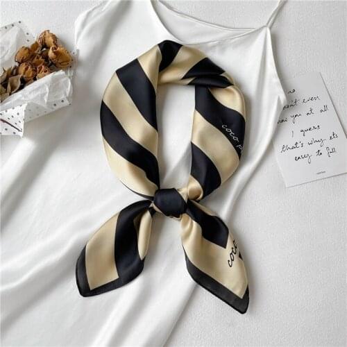 Silk Square Scarf for Women Hairband Neck Kerchief Bandana Foulard Print Pashmina Shawls Female Wraps Headscarfs Striped