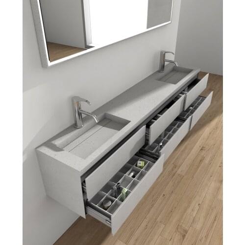 1800mm Modern Up-market Design Stone Cabinet 6 Drawers Soft closing technique Acrylic Quartz Basin Wall Hung Vanity
