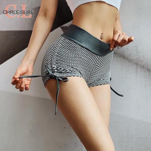 CHRLEISURE Bandage Fitness Shorts High Waist Hip-Lifting Sports Shorts Booty Quick-Drying Running Booty Shorts