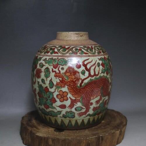 Antique Old Chiese porcelain Jar,Red and green color unicorn pot,Home Decoration,collection & adornment, Free shipping