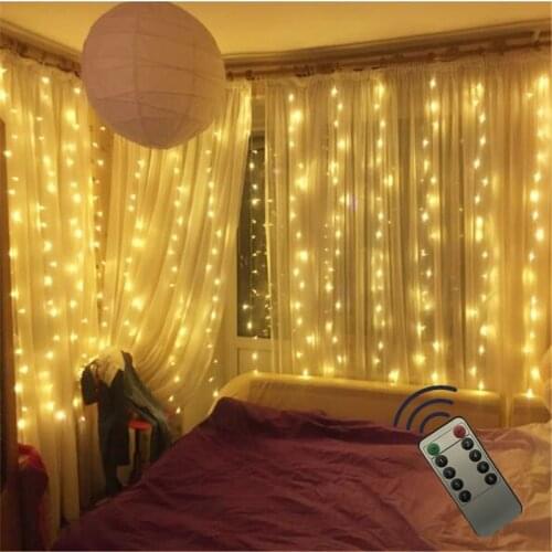 Remote 3X3M 300leds fairy icicle light LED curtain string light flexible Copper wire Battery lights Wedding Home decoration