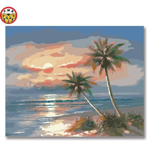 Landscape Seaside Oak Plantain Digital painting DIY own color Filling Manual picture by numbers landscape picture by numbers w