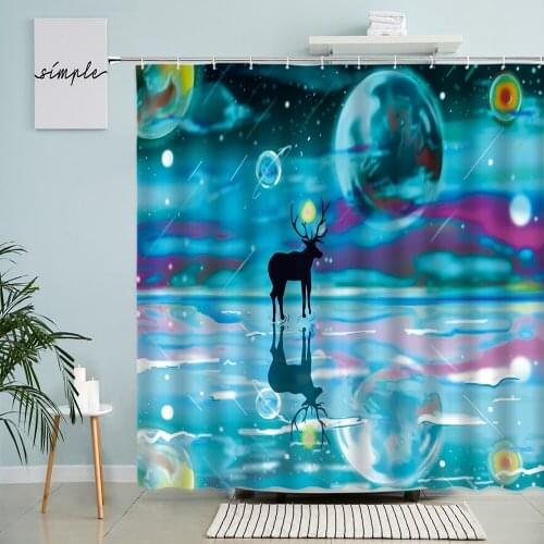 Cartoon Science Fiction Theme Shower Curtain Universe Starry Sky Elk Dolphin Children Bathroom Decor With Hook Waterproof Screen