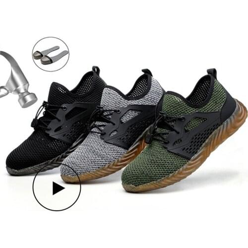 DONGHONGF Work Safety Shoes For Men Summer Breathable Boots Working Steel Toe Anti-Smashing Construction Safety Work Sneakers