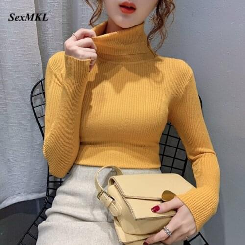 Women Elegant Turtleneck Winter Sweaters 2020 Fashion Long Sleeve Knitted Ladies Tops Korean Clothing Slim Pink Basic Pullovers