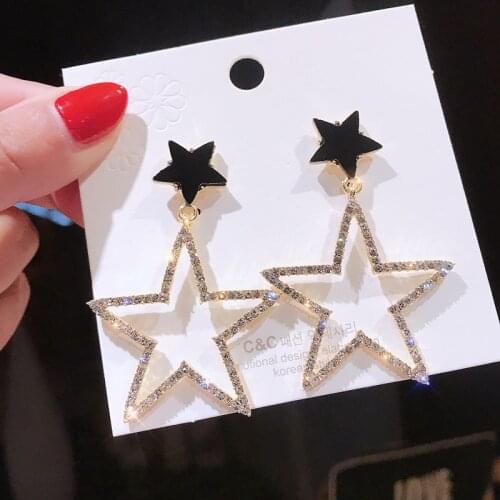 925Personality exaggerated five-pointed star ear nail female Korean temperament long paragraph pendant wild personality earrings