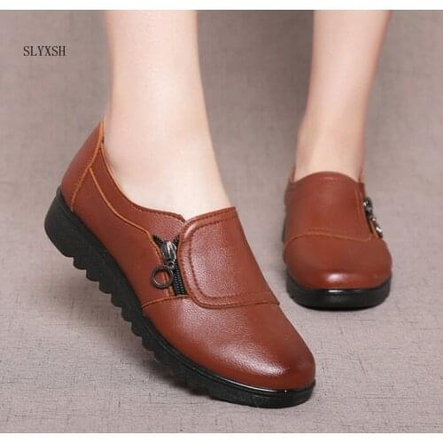 Autumn flats Shoes Woman Genuine Leather Women Shoes Flats 3 Colors Buckle Slip On Womens Flat pu Shoes Plus Size