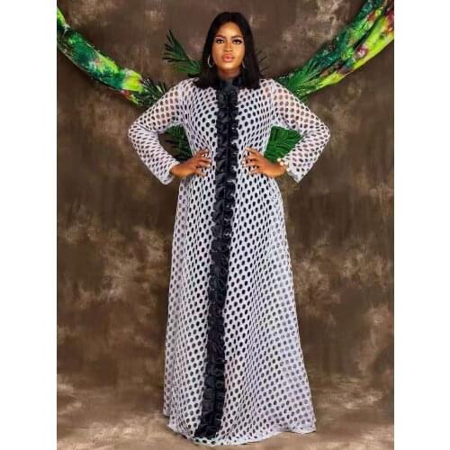 Elegant Women Maxi Long Dresses 2 Pieces Outfits Hollow Out See Through Fashion Oversized Evening Dresses Long Luxury 2021 Fall