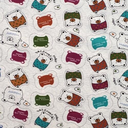 1 yard Cotton Twill Fabric for sewing pathwork, cloth, bedding - Cartoon bears (blue and grey) (width=160cm)