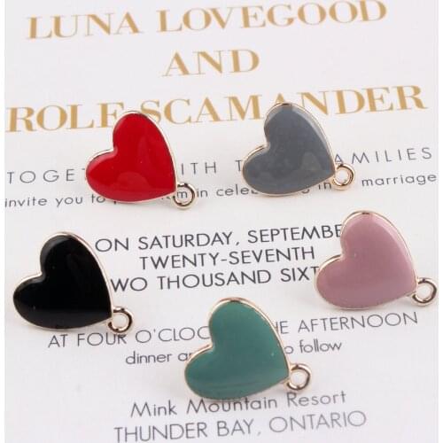 10pcs/lot 16*18mm Big Heart Stud Earrings Enamel Hypoallergenic Candy Color Alloy Pendant Connectors For DIY Jewelry Findings