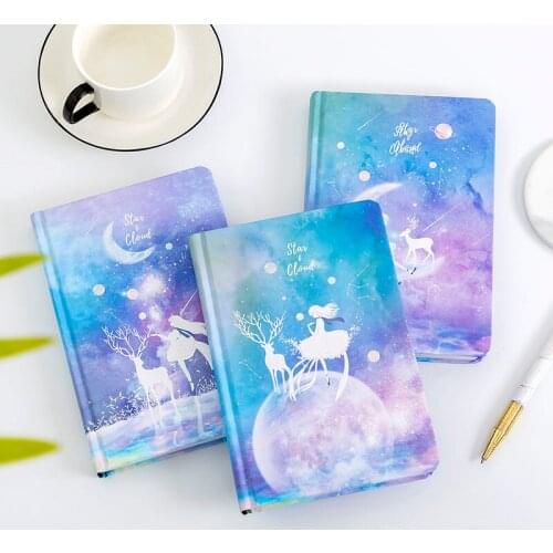 128 Sheets Cute Notebook Fantasy Stars Illustration Book Color Page Student Manual Ledger Notepad Diary Book