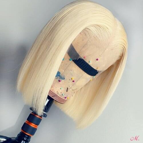 13x4 Blonde 613 Lace Front Wig Remy Brazilian Short Bob 130% Straight Lace Front Human Hair Wigs For Women HD Transparent Lace