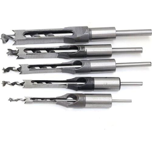 4PCS Square Wood Chisel Twist Drill Bits Auger Mortising Chisel Drill High-Speed Steel Woodworking Hole Extended Saw Tools Kit