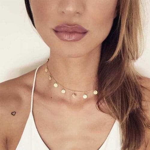 ALIUTOM 2020 new 1cm gold sequins tassel necklace. Metal round pendant short necklace