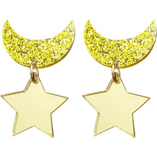 Anime Sailor Moon Jewelry Star And Moon Stud Earring Golden Yellow Acrylic Moon Earring For Kids Girls Cute Sweet Accessories