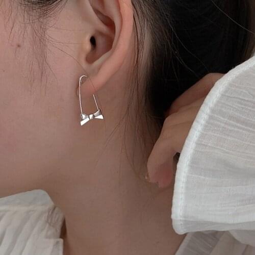 Binmonray 925 Sterling Silver Bowknot Pins Drop Earrings for Women Simple Fashion Unique Ear Rings Paper Clip Pin Stud Earrings
