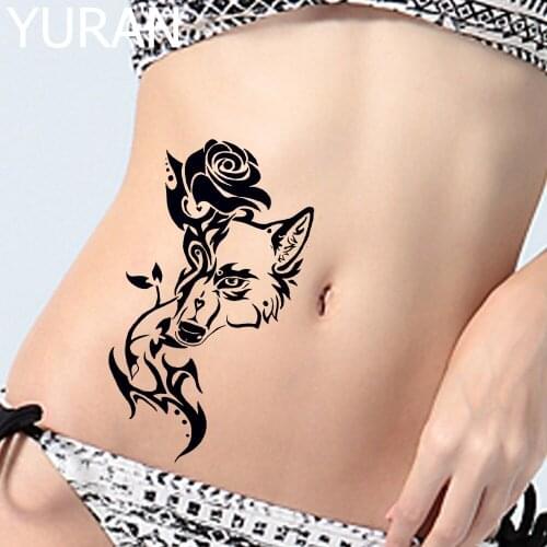 Large Black Rose Wolf Tattoos Temporary Women Waist Arm Neck Tatoos Fake Men Legs Stickers Sexy Summer Style Tatoos Waterproof