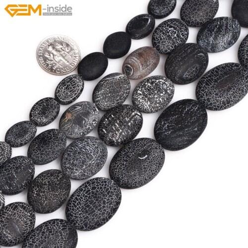 Gem-inside Many Size Natural Oval Matte Frost Black Agate Stone Beads For Jewelry Making Beads 15inch DIY Beads