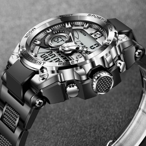 2021 LIGE Sport Men Quartz Digital Watch Creative Diving Watches Men Waterproof Alarm Watch Dual Display Clock Relogio Masculino