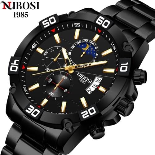 NIBOSI 2021 Gold Sport Watches for Men Top Brand Luxury Chronograph Man Watch Military Quartz Clocks Luminous Relogio Masculino