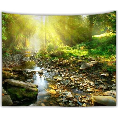 Dorm decor stream water carpet wall hanging sunshine mural tissu foreset tapestry nature walll fabric