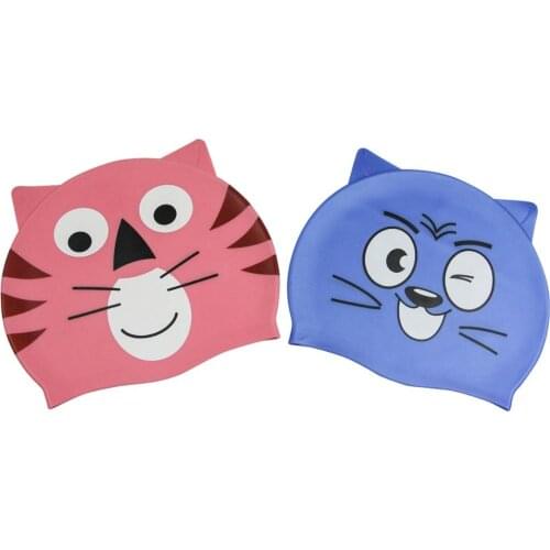 Julysand Childrens Swimming Caps Cute Cat Printed Silicone Comfortable Waterproof Kids Cap for Swimming