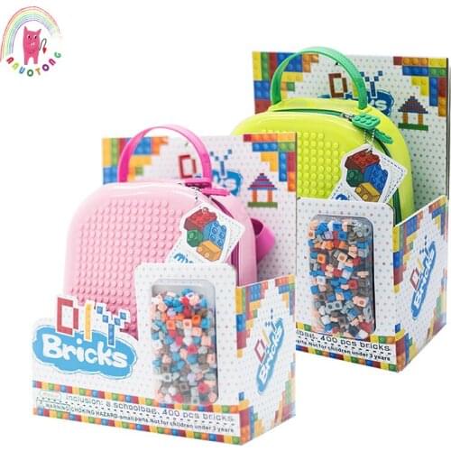 Children assemble building block toy jigsaw DIY schoolbag boy girls small particle building blocks storage assembly toy Backpack
