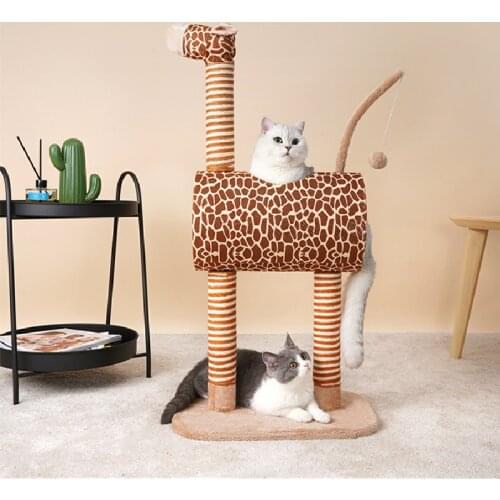 DIY Giraffe Zebra Cats Scratching Post Toys Rope Sisal Rope Pet Jumping Climbing Toy Tree Frame for Kittens Pet House Play Tower