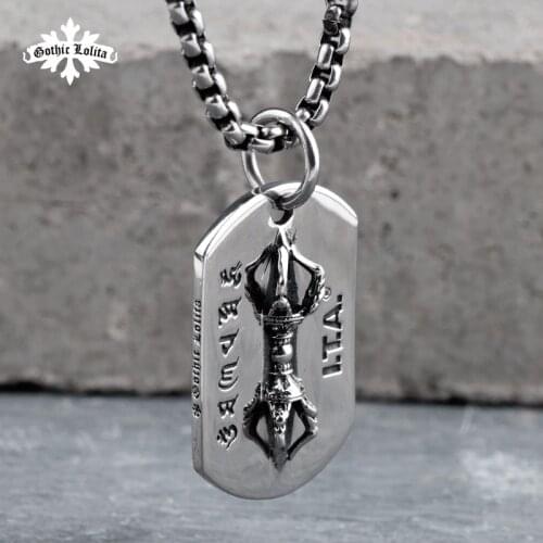 Vajra double face Dog tag for men stainless Steel Mantra pendant and Necklace for gift mygrillz