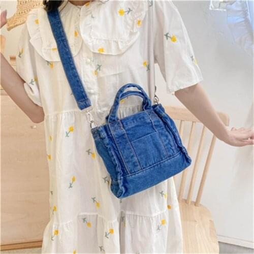 Denim Womens Bag Mini Crossbody Bags Handbag Retro Casual Denim Canvas Bag Students Satchel Detachable Strap Lady Shoulder Bag