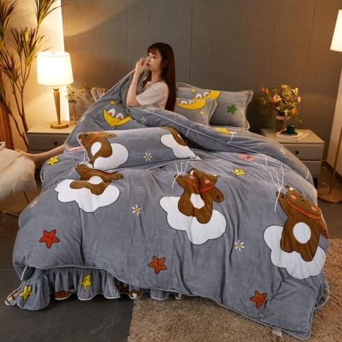 Milk Fiber Flannel Coral Fleece Duvet Cover Single Piece Winter Fleece-Lined Thickened Quilt Cover Double-Sided Velvet Winter
