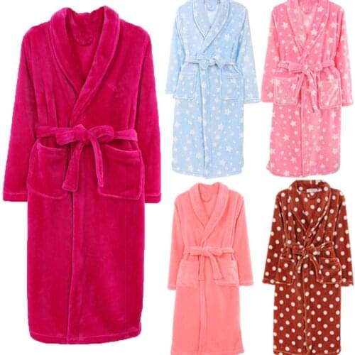 Flannel Women Men Dots Star Print Robe Thick Warm Pajamas Winter Sleepwear Shower Spa Bathrobe Sleep Nightgown Dressing Gown