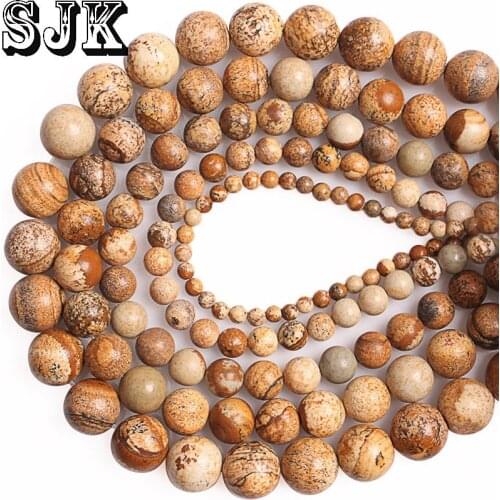 Natural Picture Stone Beads Brown Jaspers Round Loose Beads 4 6 8 10 12 14mm Beads For Diy Bracelet Jewelry Making Wholesale