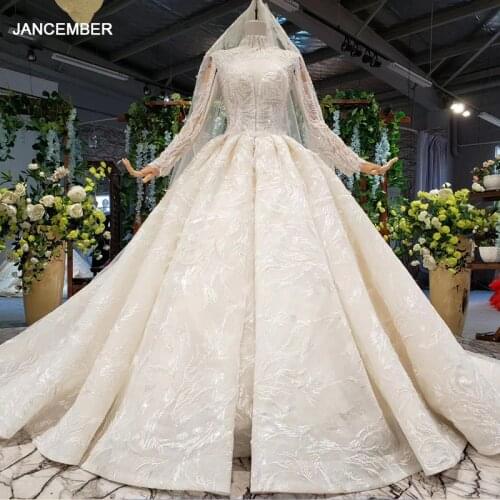 HTL894 plus size wedding dress boho long sleeve heavy handmade bead wedding gowns high neck collar chain vestidos de noiva 11.11