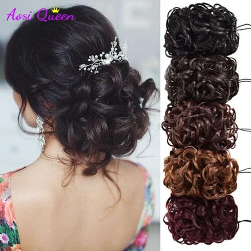 AS Curly Chignon Messy Bun Updo Clip in Hair Piece Extensions Wiht Hairpins Elastic Band Synthetic Hair Bun Black Blonde