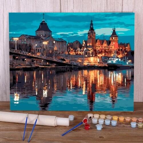 Landscape Painting By Numbers Set Oil Paints 40*50 Canvas Pictures Decorative Paintings For Adults Wholesale Art